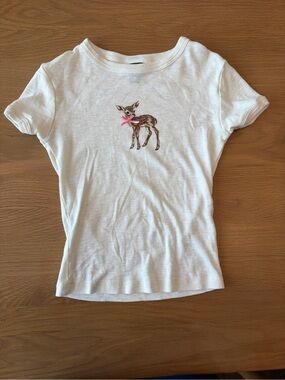 wild fable White Tee with Brown Deer and Pink Bow